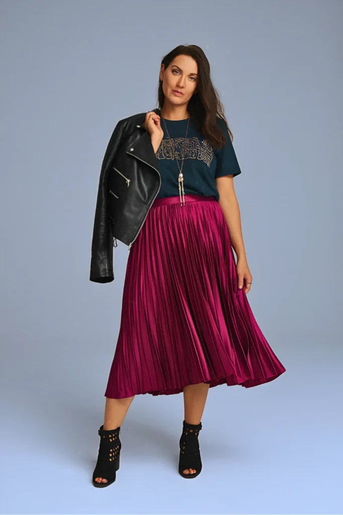 Satin Midi Skirt and Graphic Tee Spring Outfit