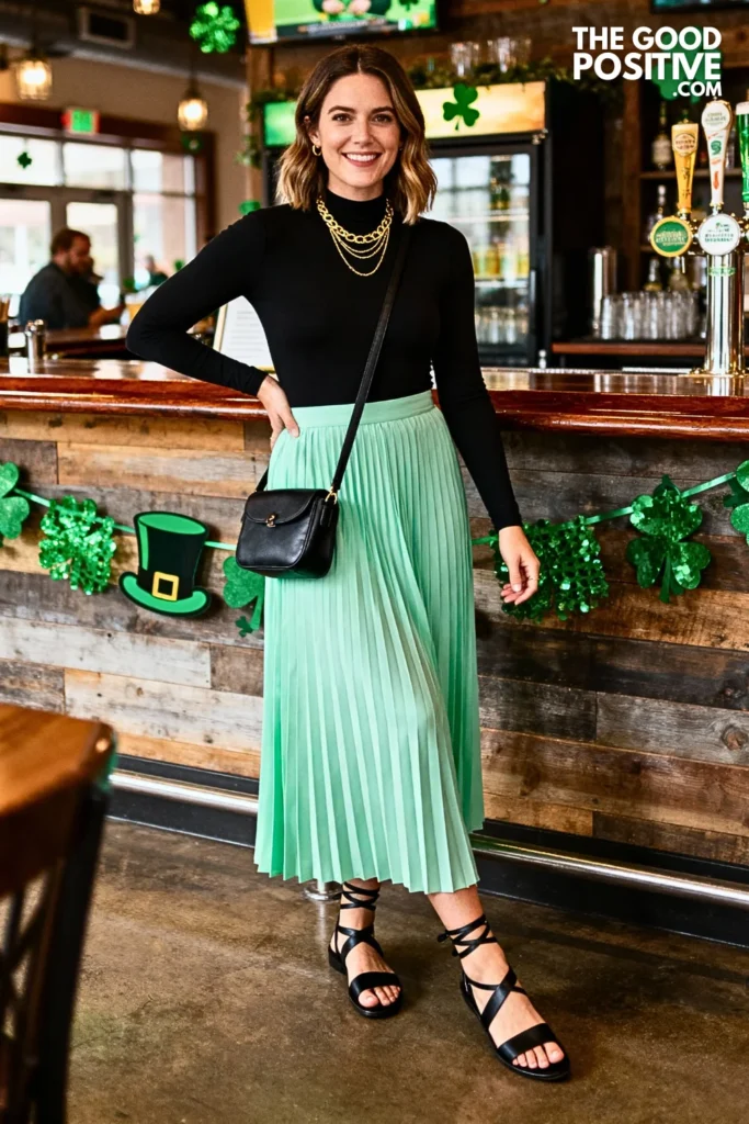 Sea Foam Green Maxi Skirt With Black Bodysuit