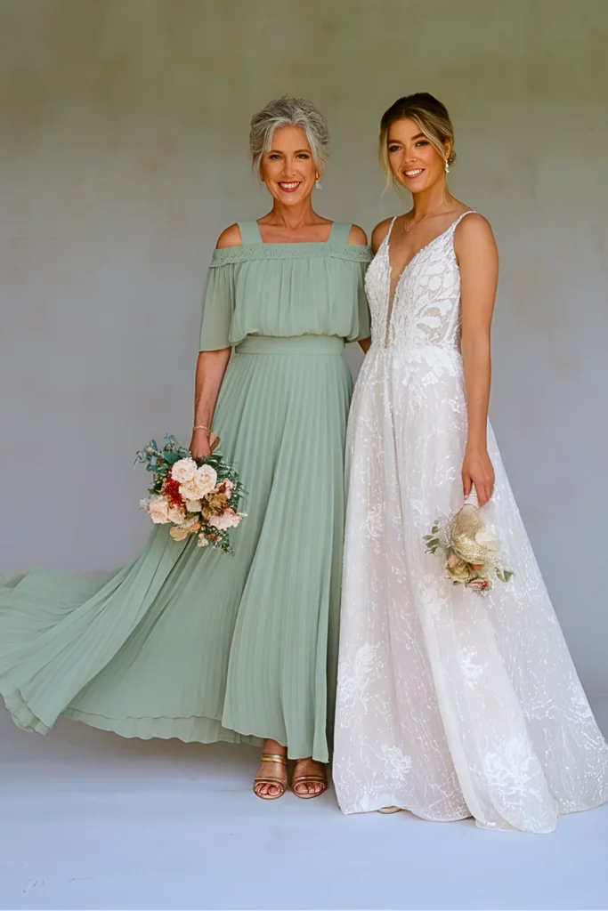 Spring Meadow Sage Green Chiffon Pleated Maxi Mother of the Bride Dress