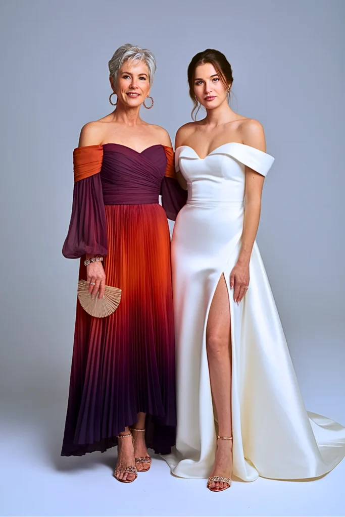 Sunset Ombré Pleated Chiffon Mother of the Bride Dress