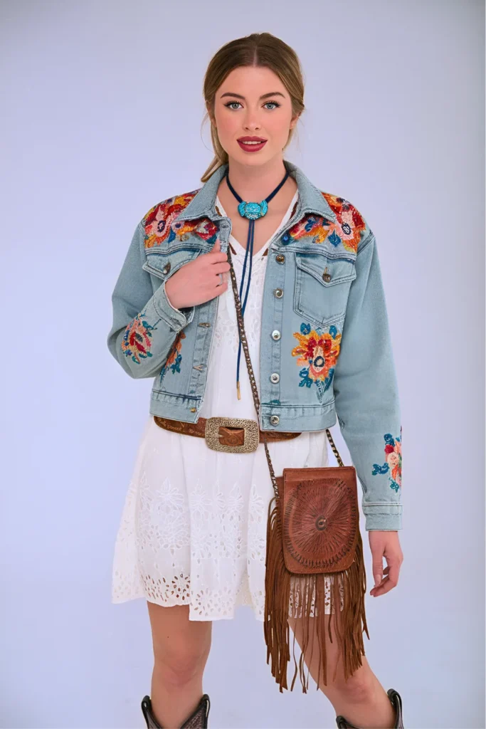 Texas Austin Embroidered Denim Jacket Spring Outfit