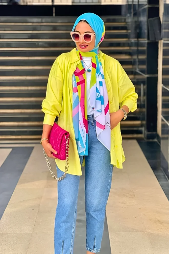 Vibrant Color Pop Casual Spring Hijab Outfit