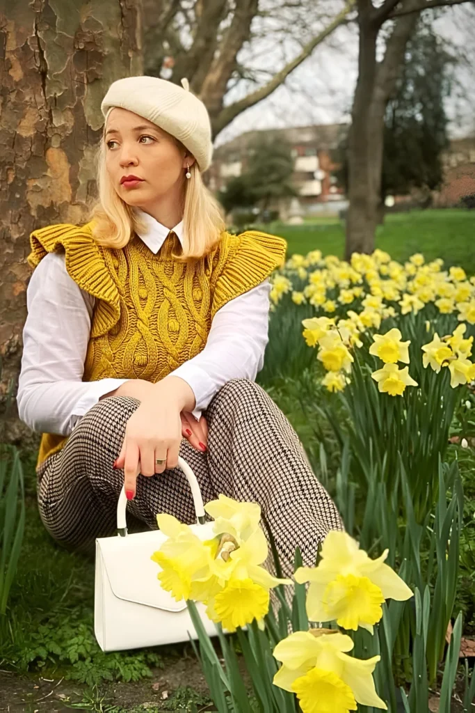 London-Inspired Cable Vest & Shirt Spring Outfit