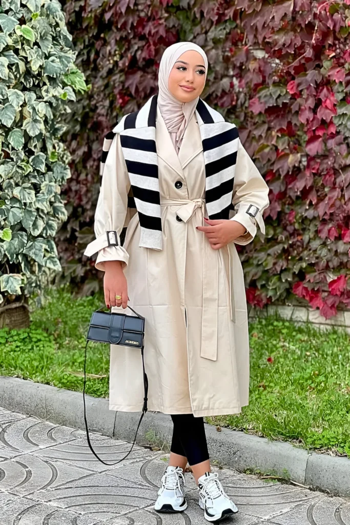 Preppy Trench Spring Hijab Outfit