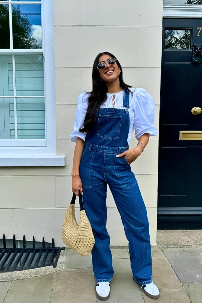 London-Inspired Dungarees & Blouse Spring Outfit