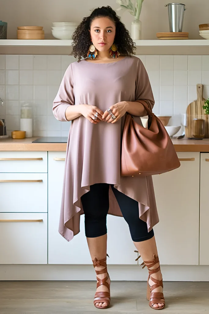 Plus Size Asymmetrical Hem Tunic Summer Outfit