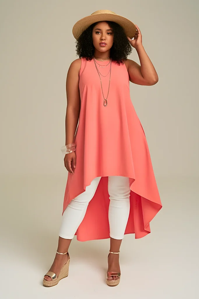 Plus Size Asymmetrical Hem Tunic Summer Outfit