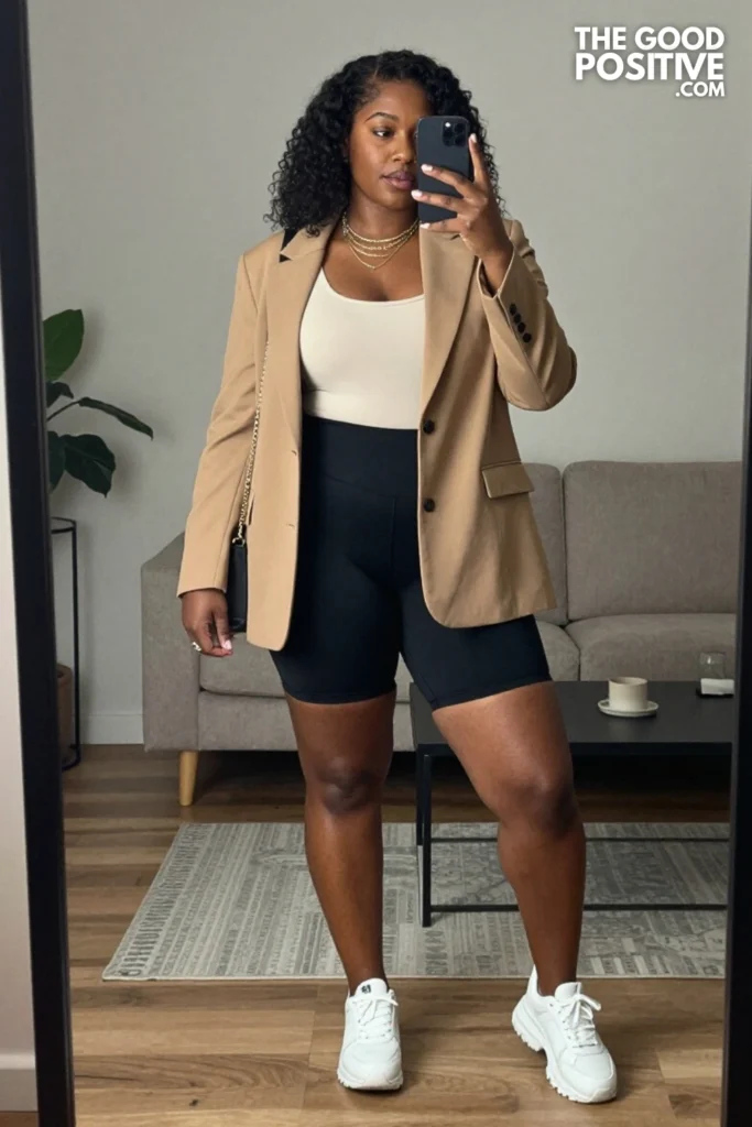 Plus Size Baddie Biker Shorts With Oversized Blazer Outfit
