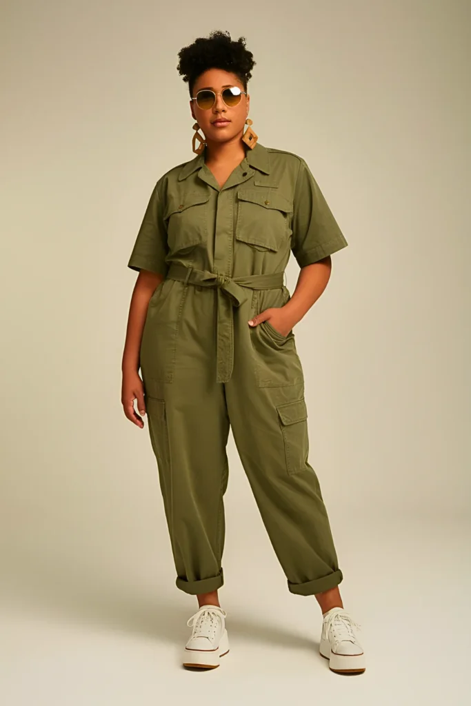 Plus Size Belted Utility Jumpsuit Summer Outfit