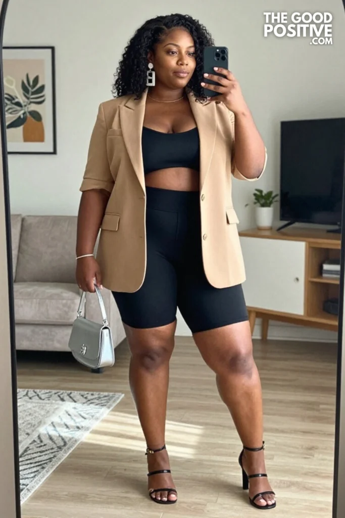Plus Size Biker Shorts and Oversized Blazer Chic Street Style Outfit