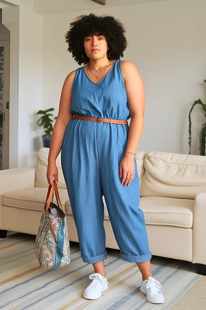 Plus Size Chambray Jumpsuit Summer Outfit