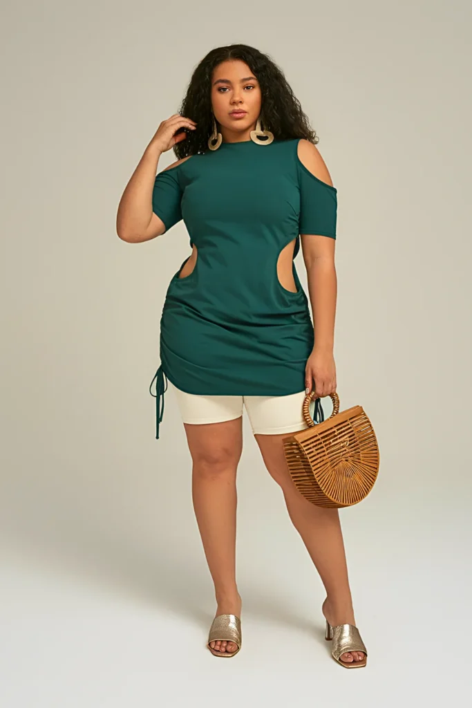 Plus Size Cold-Shoulder Ruched Tunic Summer Outfit