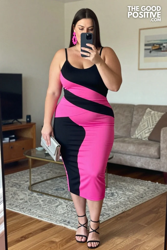 Plus Size Colorblock Bodycon Dress Party Outfit