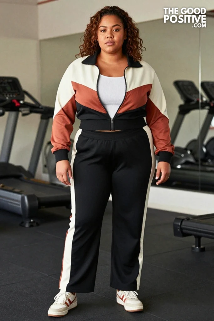 Plus Size Colorblock Zip-Up Tracksuit & Fitted Tank Outfit