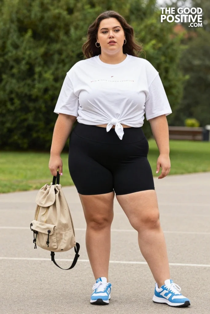 Plus Size Compression Shorts & Oversized Graphic Sports Tee Outfit