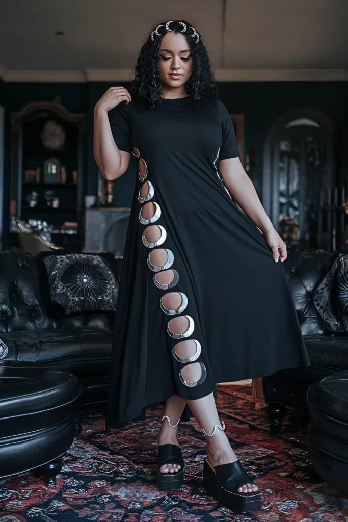 Plus Size Crescent Cut-Out Summer Goth Outfit