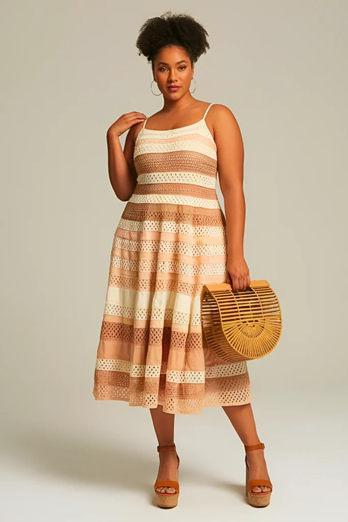 Plus Size Crocheted Overlay Sundress Summer Outfit