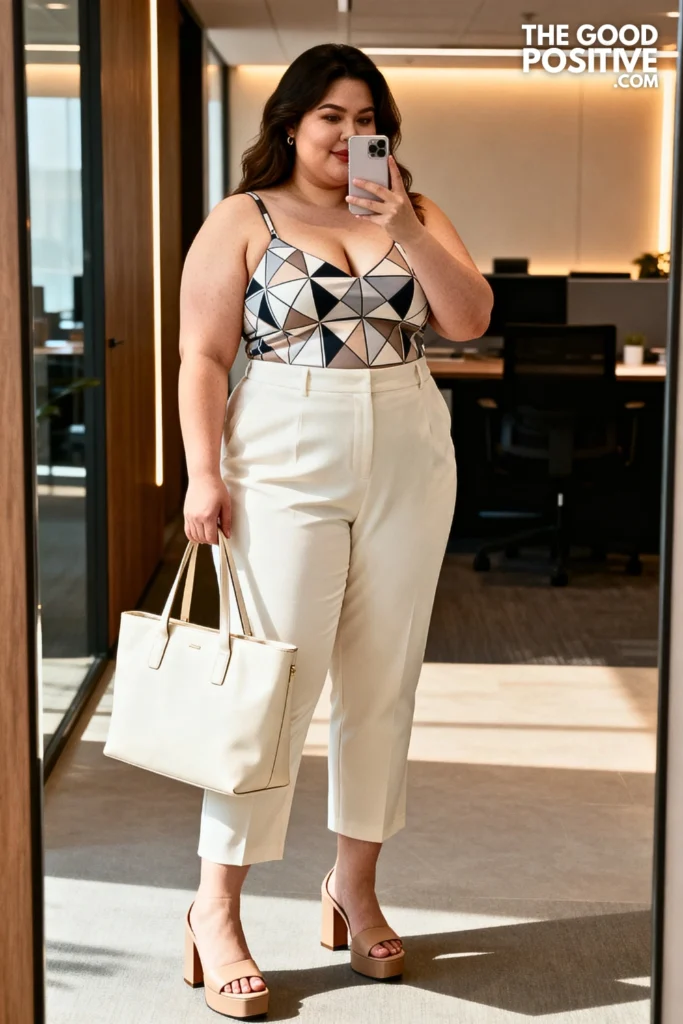 Plus Size Cropped Straight-Leg Pants With Printed Structured Cami Outfit