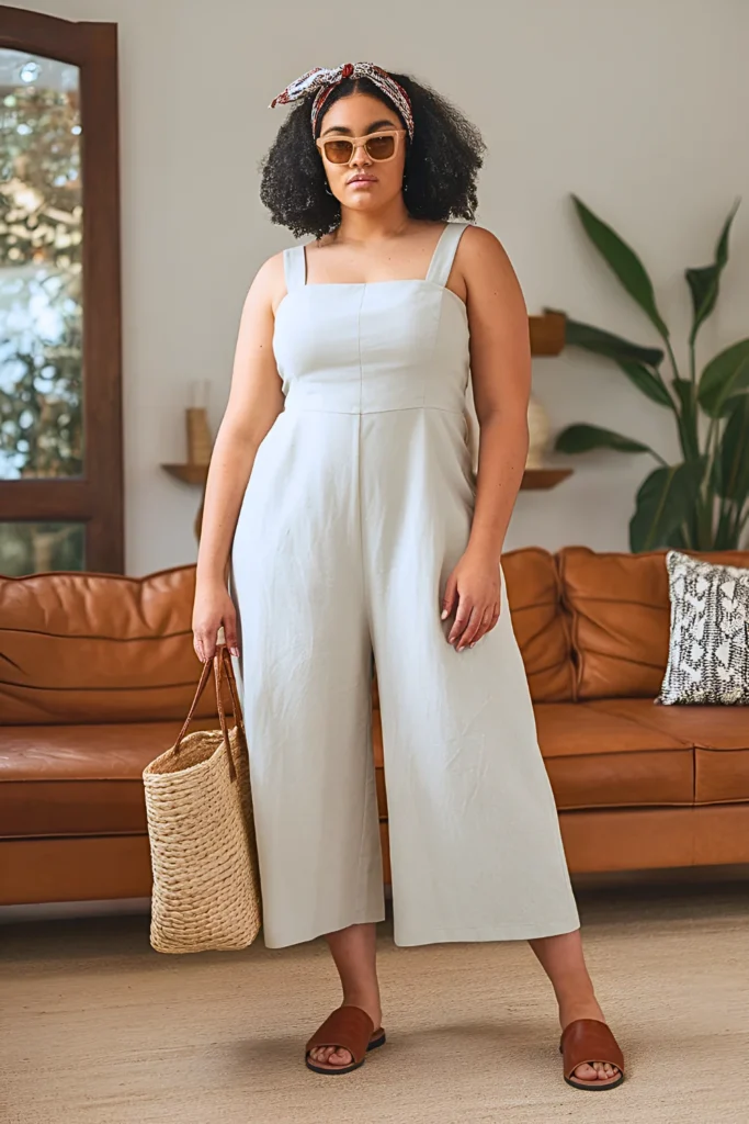 Plus Size Cropped Wide-Leg Jumpsuit Summer Outfit