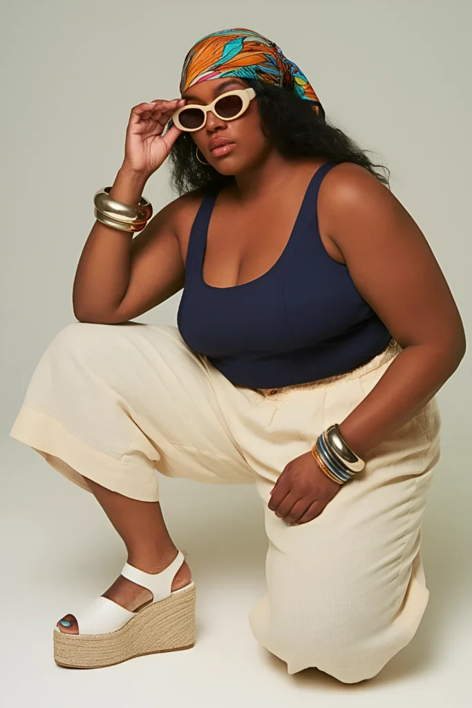 Plus Size Cropped Wide-Leg Linen Pants Summer Outfit