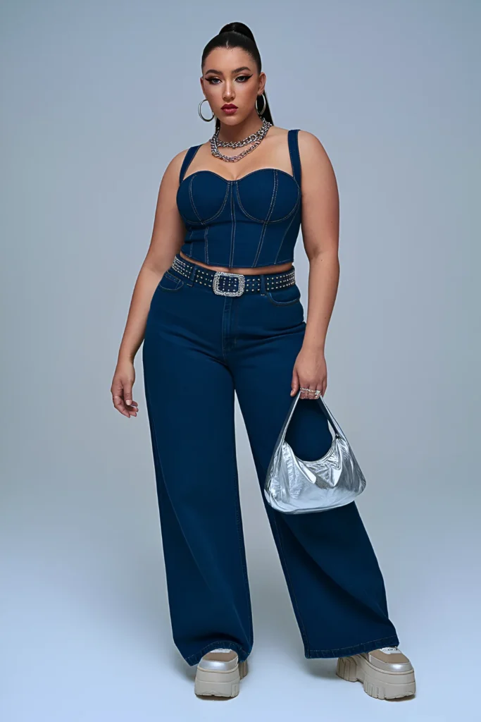 Plus Size Denim-on-Denim Corset Summer Baddie Outfit