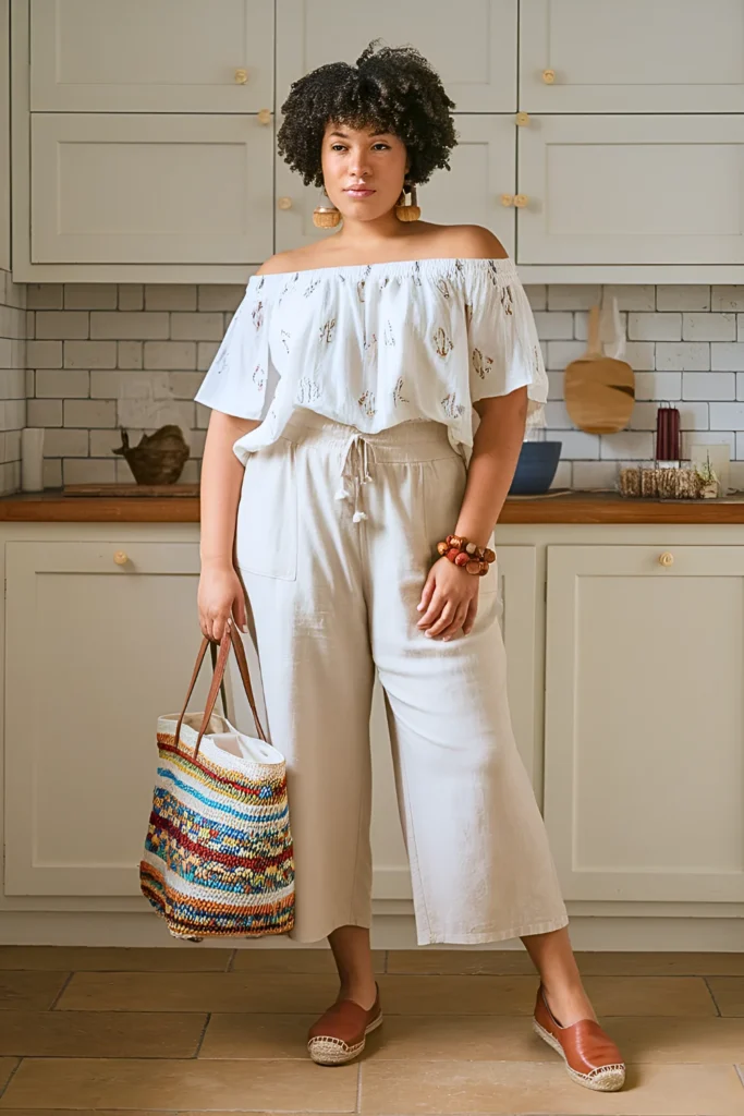 Plus Size Drawstring Waist Cropped Pants Summer Outfit