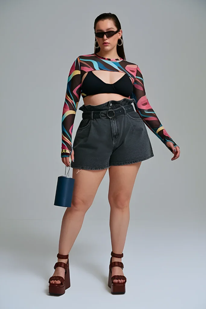 Plus Size Graphic Mesh Summer Baddie Outfit