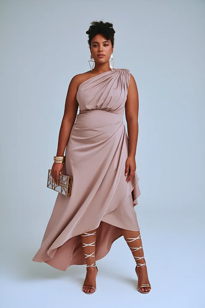 Plus Size Grecian Drape One-Shoulder Summer Outfits