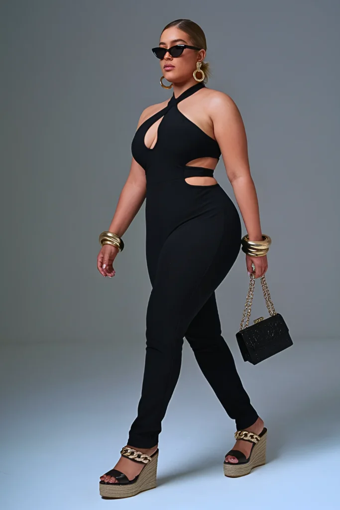 Plus Size Halter Cutout Jumpsuit Summer Baddie Outfit