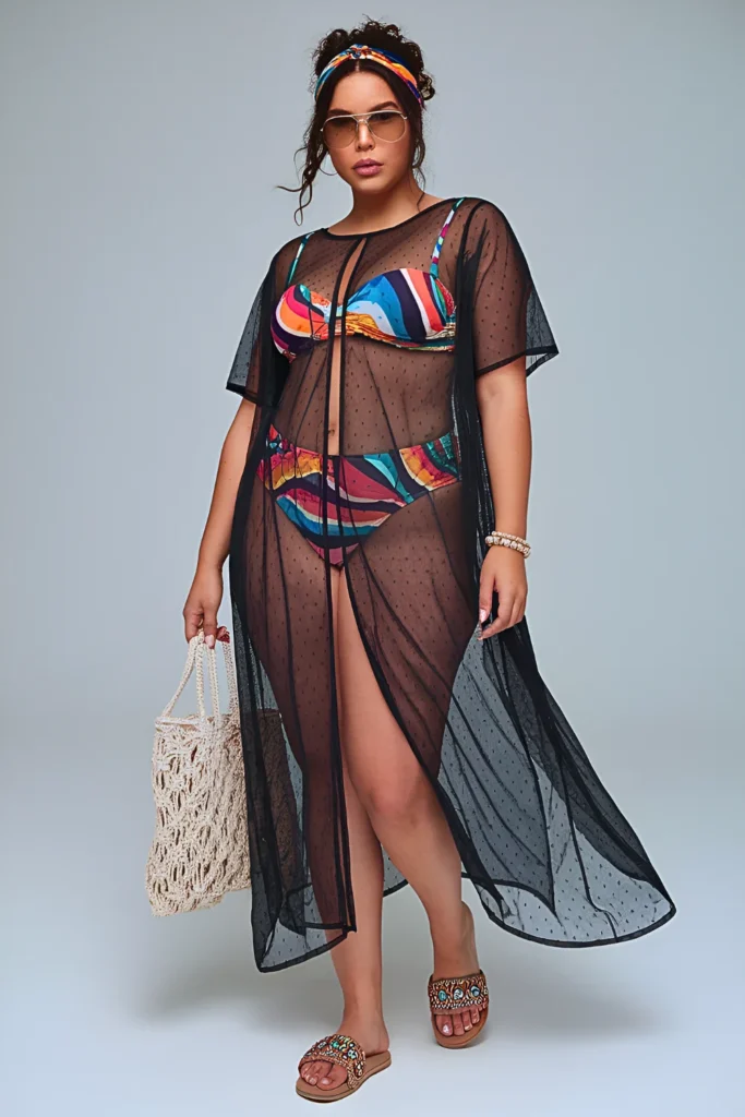 Plus Size Layered Mesh Cover-Up Summer Beach Outfit