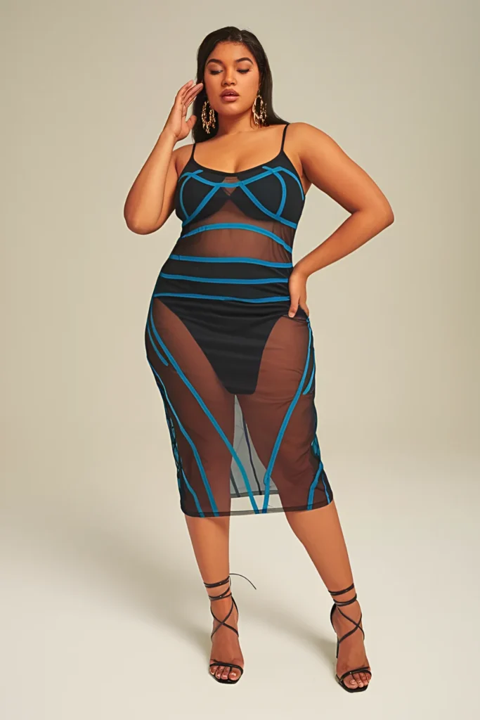 Plus Size Mesh Overlay Bodycon Dress Summer Outfit