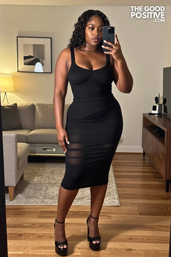 Plus Size Mesh Panel Bodycon Skirt With Structured Tank Bra Top Outfit