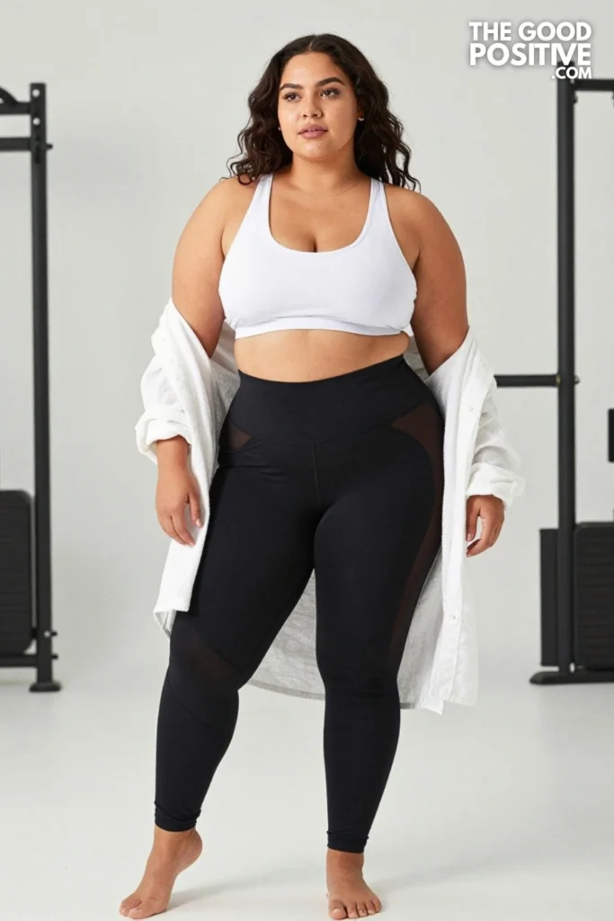 Plus Size Mesh Panel Leggings & Longline Sports Bra Outfit