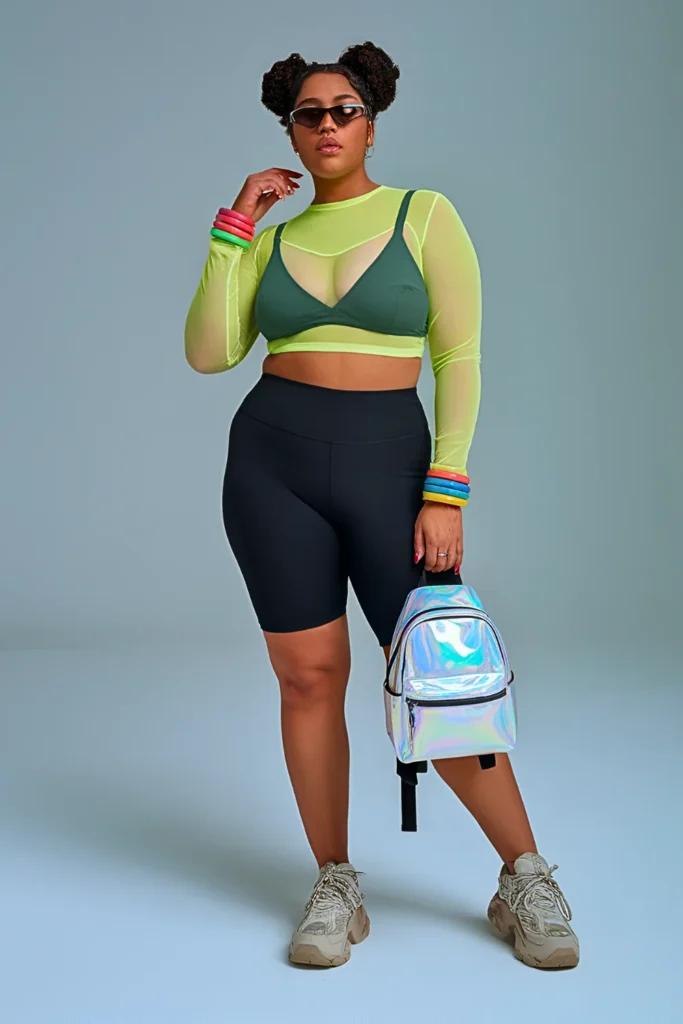 Plus Size Neon Mesh Layered Summer Baddie Outfit