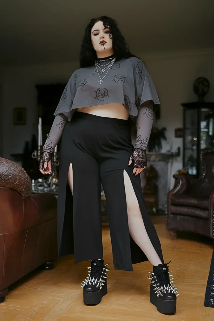 Plus Size Occult Symbol Crop Summer Goth Outfit