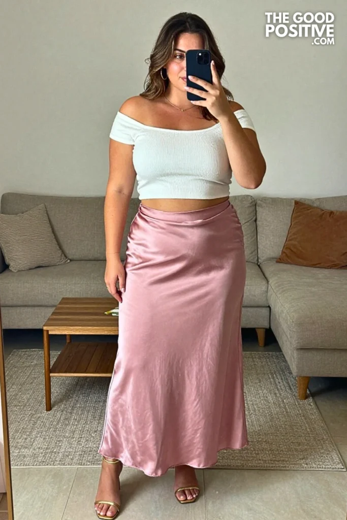Plus Size Off-Shoulder Crop Top and Maxi Skirt Outfit