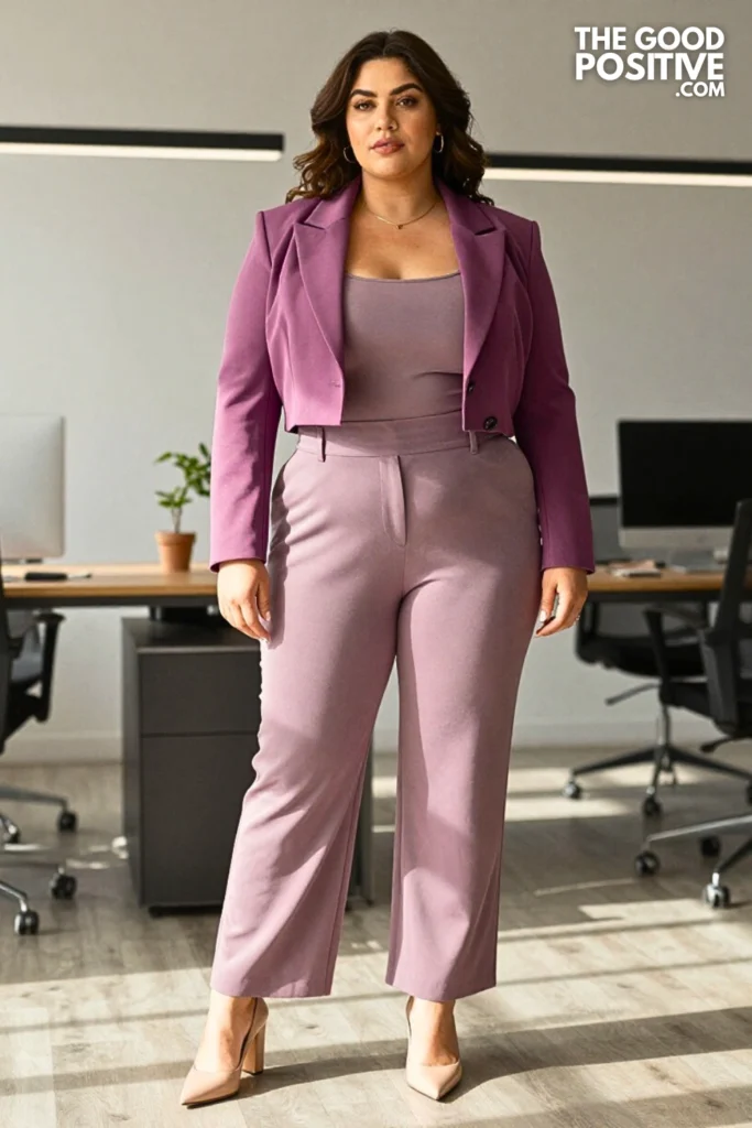 Plus Size Palazzo Trousers With Structured Peplum-Free Peplum Crop Jacket Outfit