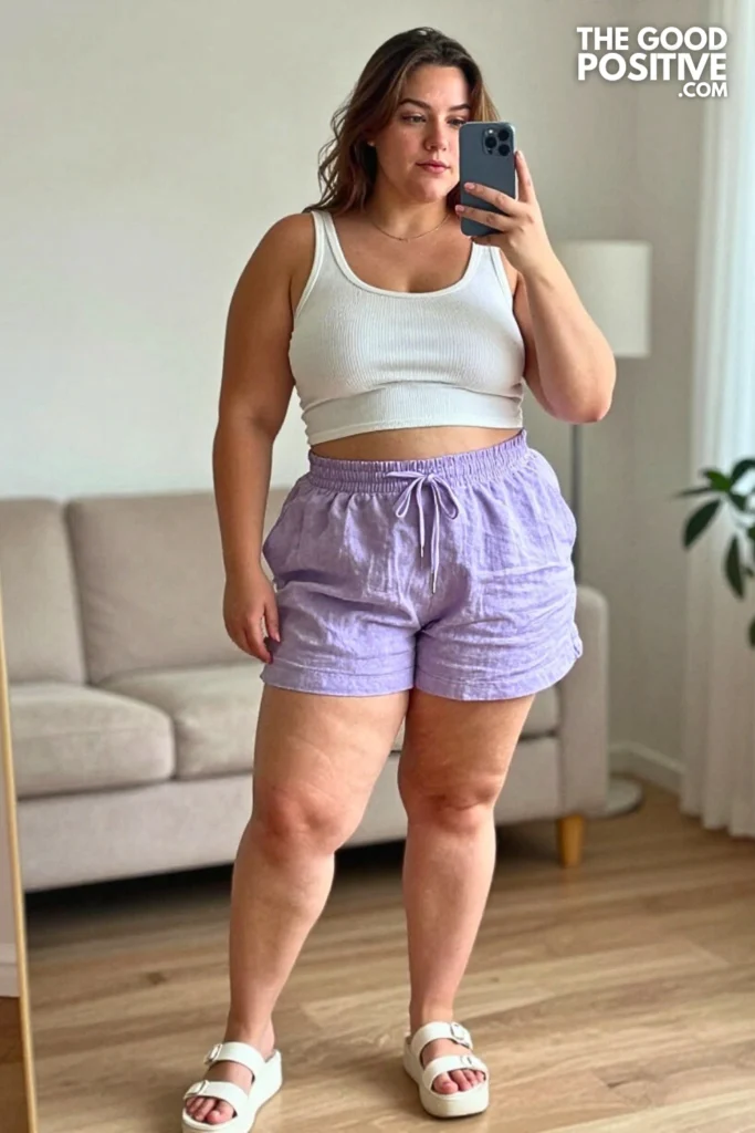 Plus Size Pastel Linen Shorts Set Outfit