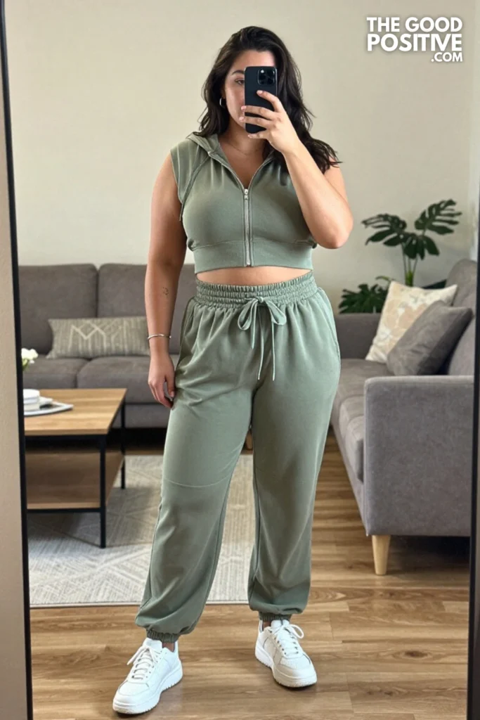 Plus Size Relaxed Jogger Pants and Cropped Zip-Up Hoodie Street Style Outfit