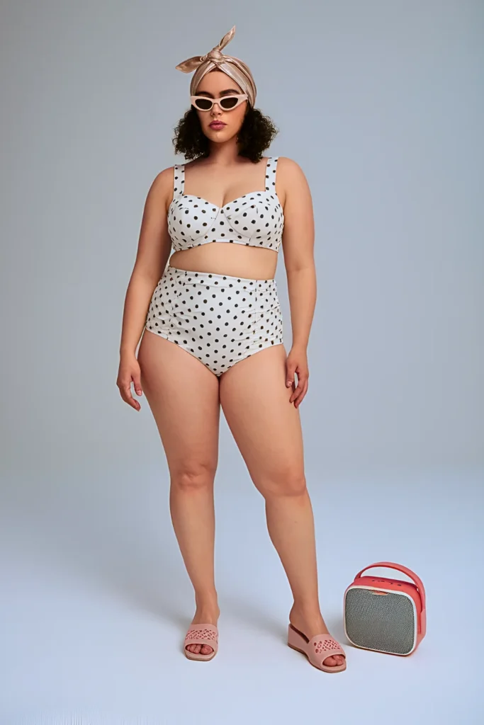 Plus Size Retro High-Waisted Bikini Summer Beach Outfit