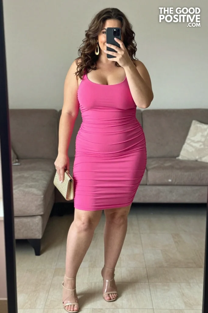 Plus Size Ruched Midi Dress For Birthday Celebration Outfit