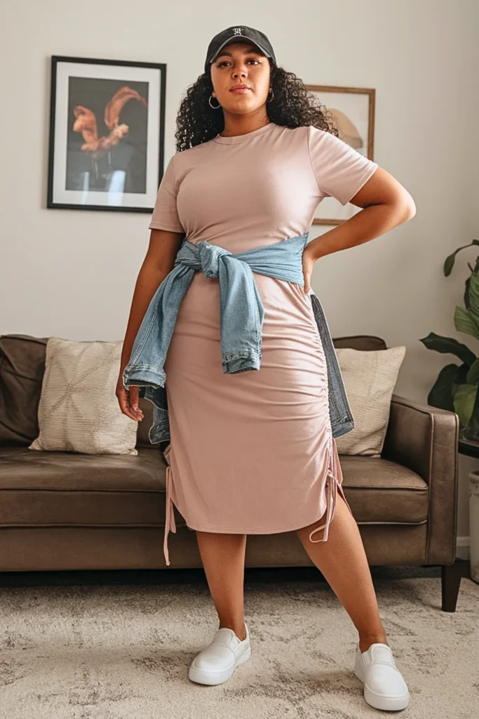 Plus Size Ruched Side T-Shirt Dress Summer Outfit