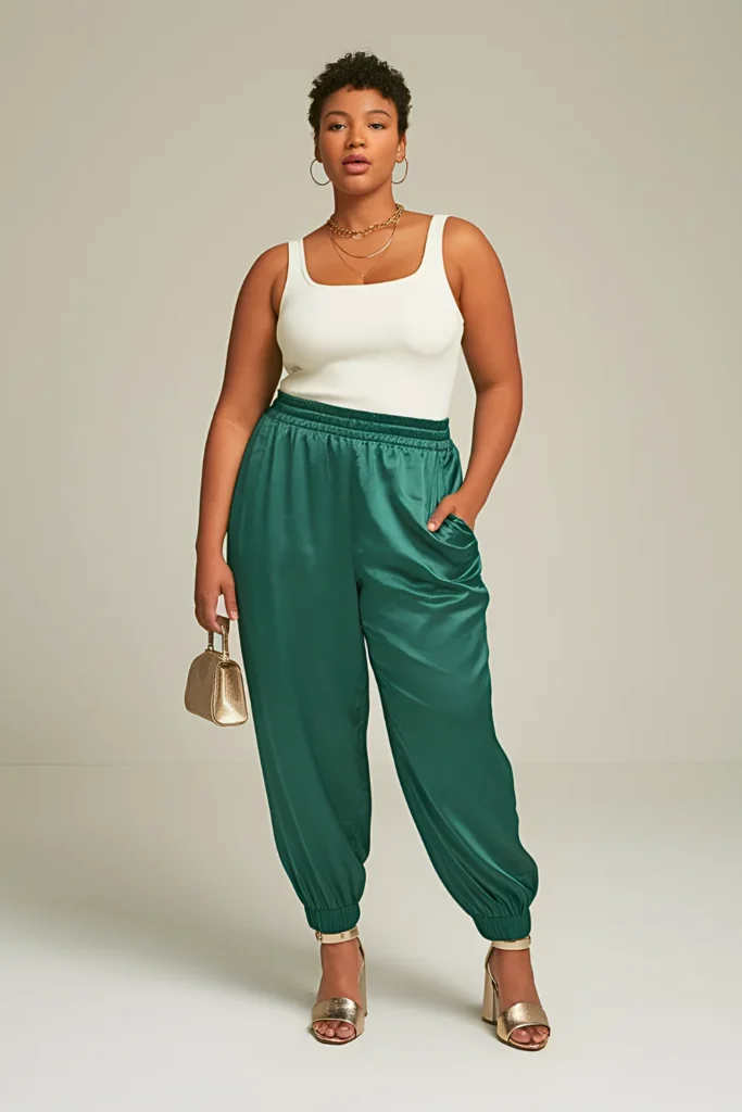 Plus Size Satin Jogger Coordination Summer Outfit