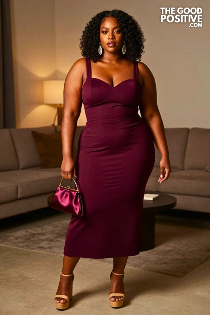 Plus Size Scuba Fabric Fit-And-Flare Dress With Sweetheart Neckline Outfit