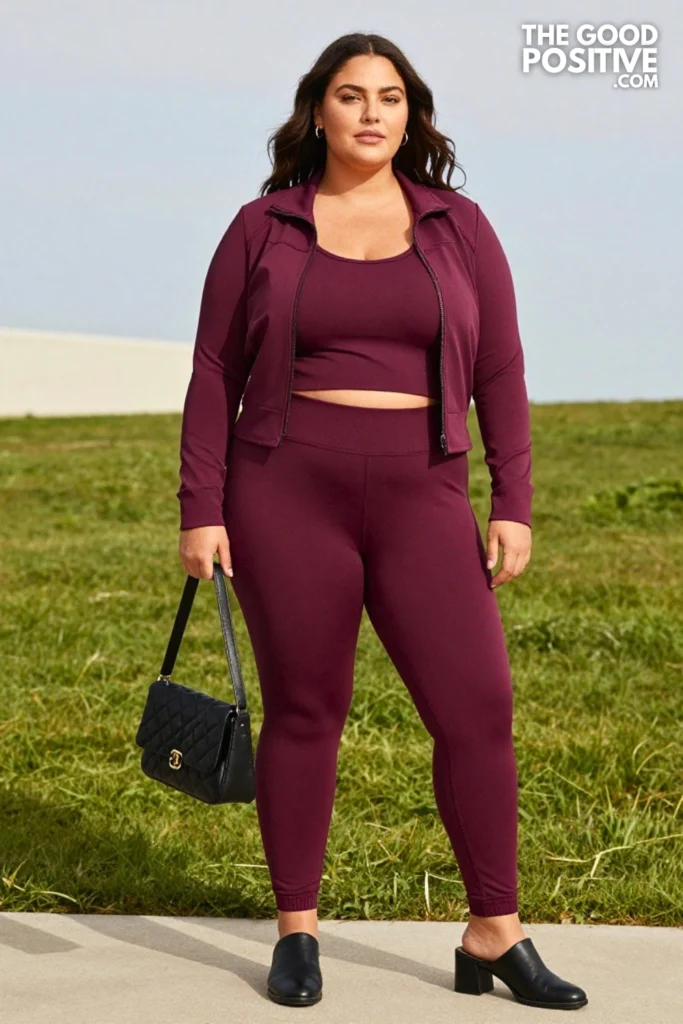 Plus Size Scuba Knit Joggers & Fitted Crop Athletic Jacket Outfit