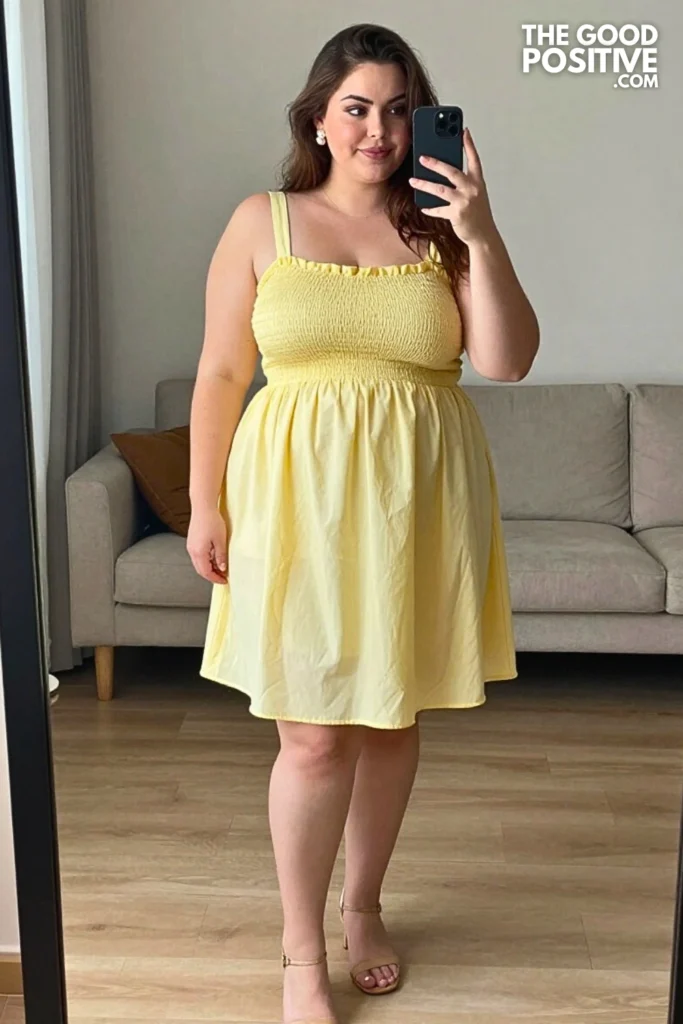 Plus Size Smocked Bodice Midi Dress Outfit