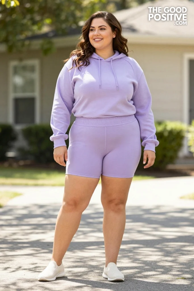 Plus Size Smocked Waist Athletic Shorts & Matching Hoodie Outfit