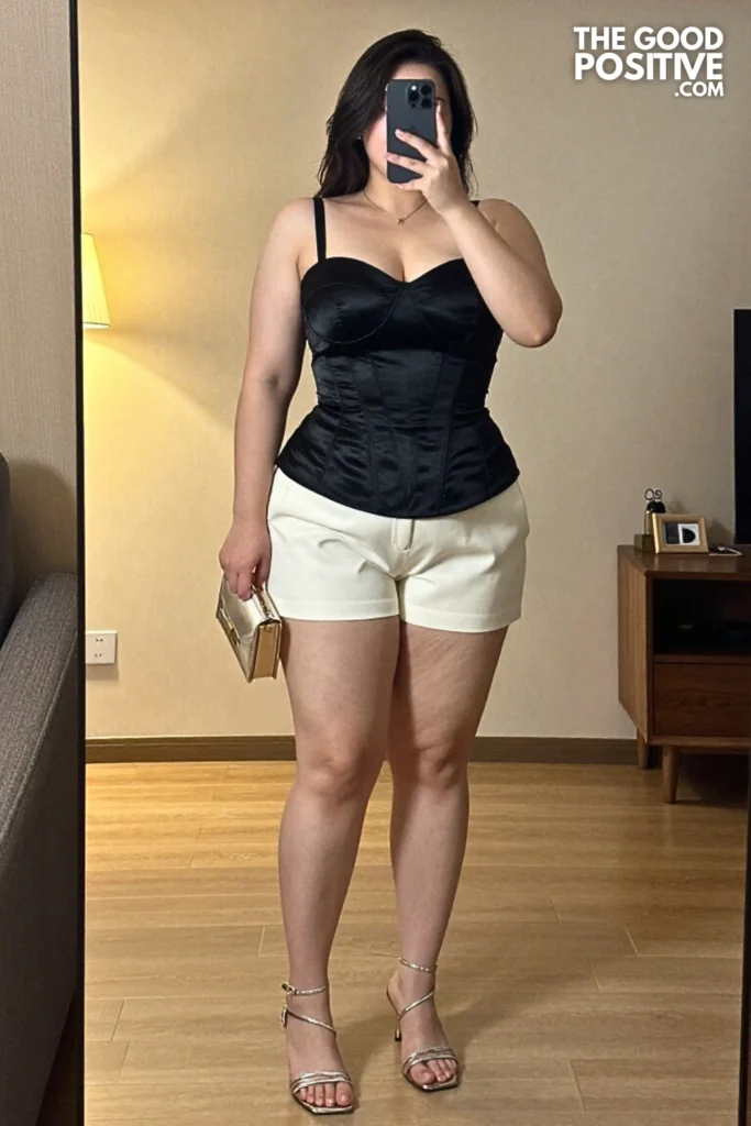 Plus Size Strapless Structured Bustier With Tailored Shorts Outfit