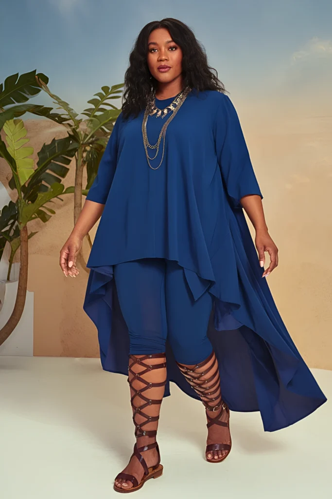 Plus Size Summer Skirted Leggings With Asymmetrical Tunic Holiday Outfit