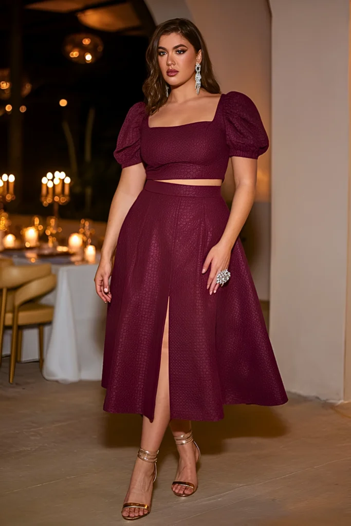 Plus Size Summer Textured Crop Set Date Night Outfit